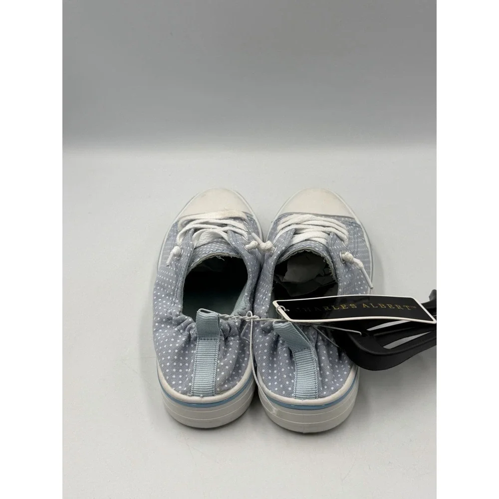 Charles Albert Womens 6 Blue White Polka Dot Canvas Lace Up Sneakers